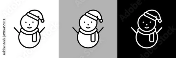 Fototapeta シンプルな線画のサンタ帽をかぶった雪だるまのベクターアイコン