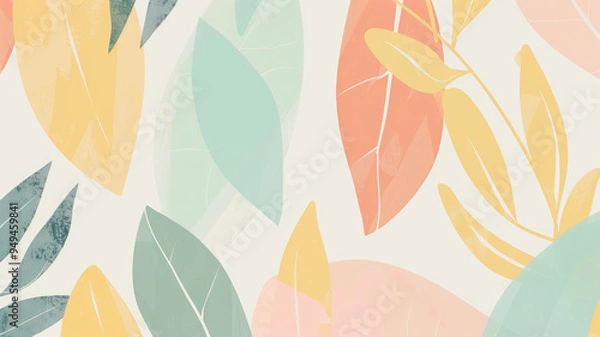 Fototapeta Abstract geometric background with leaf shapes in pastel colors of peach, pink and yellow