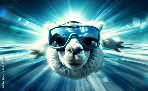 Fototapeta Alpaca that seems to be flying at high speed generated by AI

