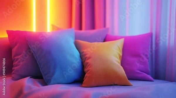 Fototapeta 3D rendering of a beautiful and comfortable pillow as bedroom interior decoration for relaxation and leisure