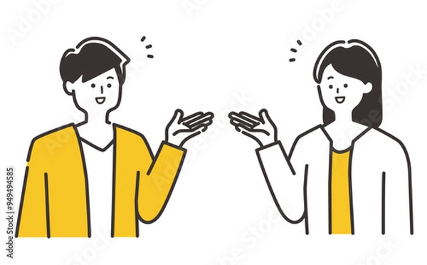 Obraz 案内・説明・会話をするビジネスパーソン（オフィスカジュアルの20代30代40代男女）人物イラスト素材