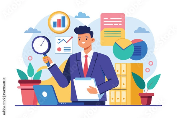 Fototapeta Manager auditing business data concept vector illustration 