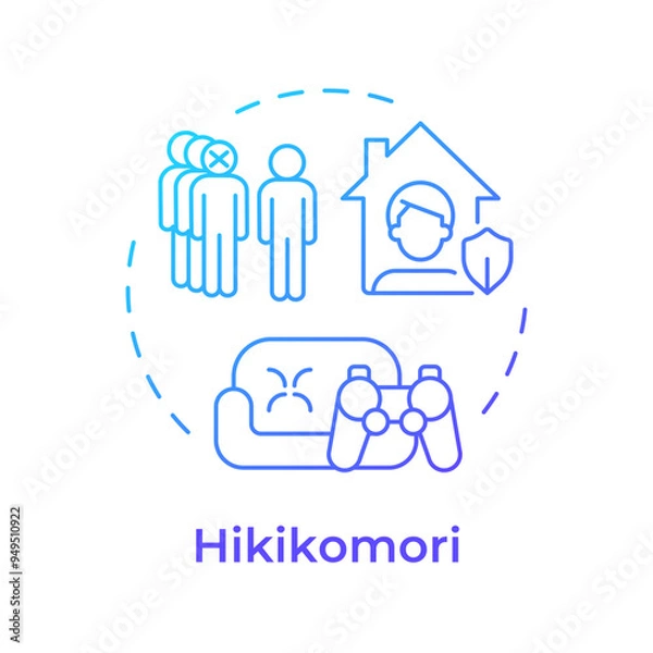 Fototapeta Hikikomori blue gradient concept icon. Self isolation, mental wellbeing. Solitude, lonely. Round shape line illustration. Abstract idea. Graphic design. Easy to use in infographic, presentation
