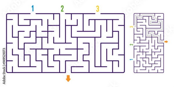 Fototapeta Simple Maze Puzzle for Kids with 3 Entrances and 1 Exit - Vector Illustration for Print