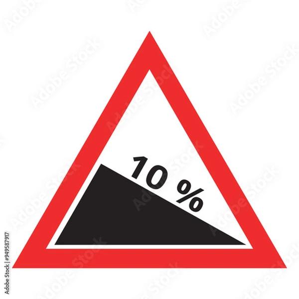 Obraz Steep Ascent road sign within a red triangle, Traffic signs vector design