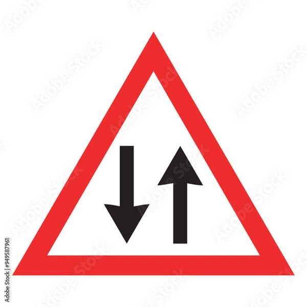 Fototapeta Two-way traffic sign within a red triangle, Traffic signs vector design