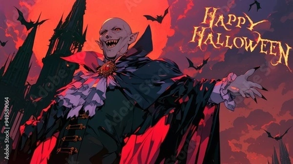 Fototapeta vampire for halloween. the inscription "HALLOWEEN"