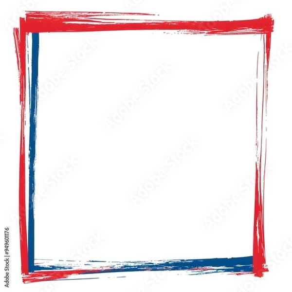 Fototapeta Red, white and blue border frame on a blank background A white square shape with a red thin line