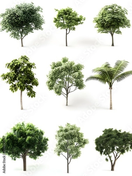 Obraz Tropics serene trees form set environmental cut on white backgrounds 3d illustrations