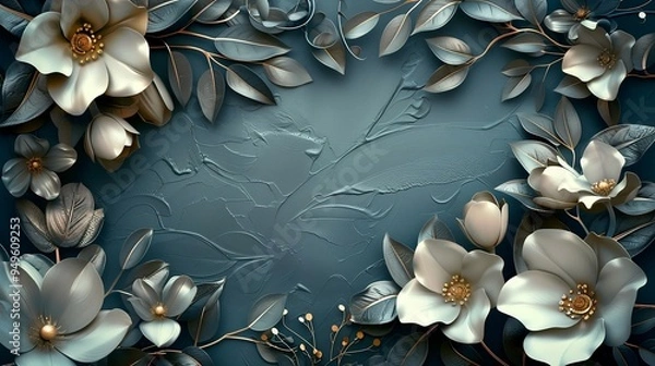 Fototapeta A frame with shapes of flowers and leaves in dark colors