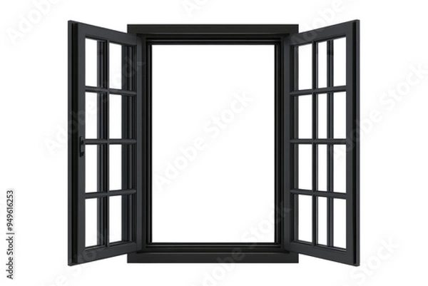 Fototapeta Modern and minimal house window for interior decoration isolated on background, open office glass window frame.