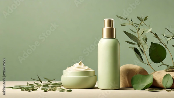 Obraz Cosmetic sunscreen beauty product design mock-up.The bottle has a smooth.