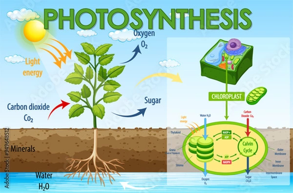 Fototapeta Diagram showing process of photosynthesis in plant