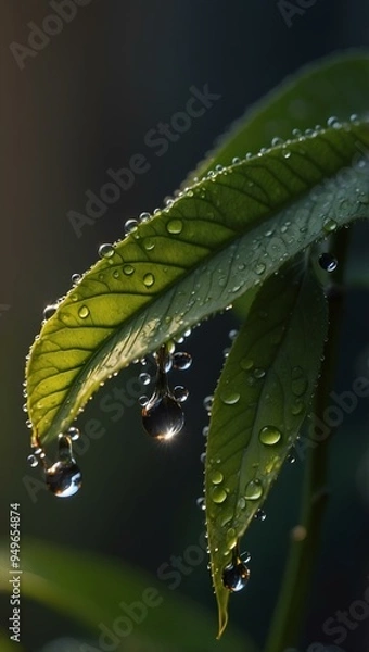Obraz water drops on a leaf