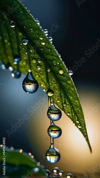 Obraz water drops on a green leaf