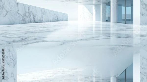 Fototapeta A captivating minimalist close-up of pristine white marble, blending realism with modern freshness through crisp, clean lines for a serene and stylish desktop experience