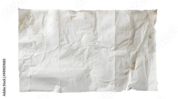 Fototapeta White crumpled large piece of blank paper isolated on transparent background