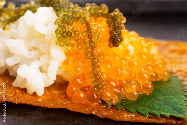 Obraz Inari sushi with caviar, rice, shiso and umibudo