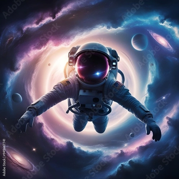 Fototapeta Astronaut Floating Weightlessly in the Vast