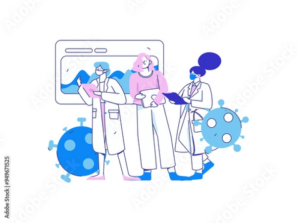 Fototapeta Medical characters fighting the epidemic flat vector concept operation hand drawn illustration
