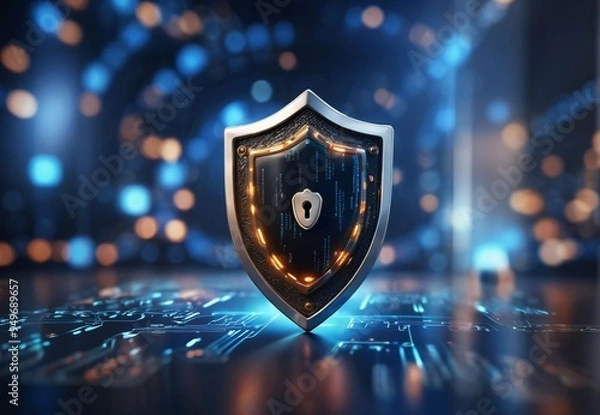 Fototapeta Cybersecurity, shield, protection, digital, network, encryption, firewall, data, technology, secure, information, privacy, defense, cyber, internet, safety, software, antivirus, cloud, security, futur