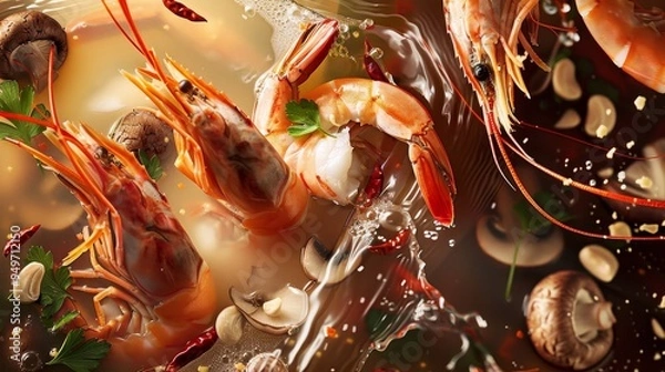 Obraz Fresh Shrimp and Vegetables in a Flavorful Seafood Broth.