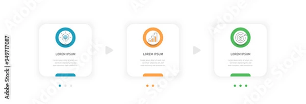 Fototapeta Informative three-stage square infographics for presentation, infographic template for displaying the stage, process