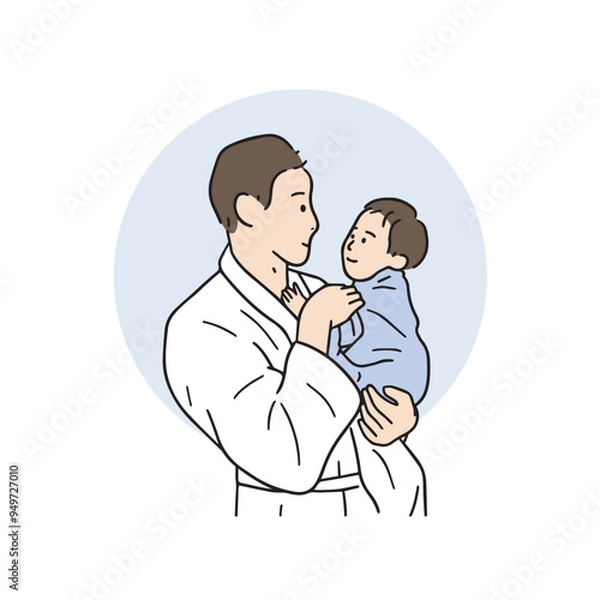 Fototapeta An illustration of a father-son affectionate figure in his father's arms.