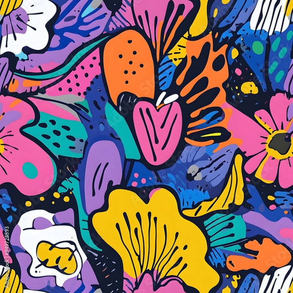 Fototapeta floral and leaf seamless patterns in doodle-style tile designs with graphic format.