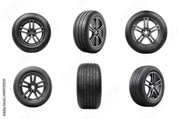 Fototapeta Car Tire Collection Bundle Set Isolated on a Transparent Background