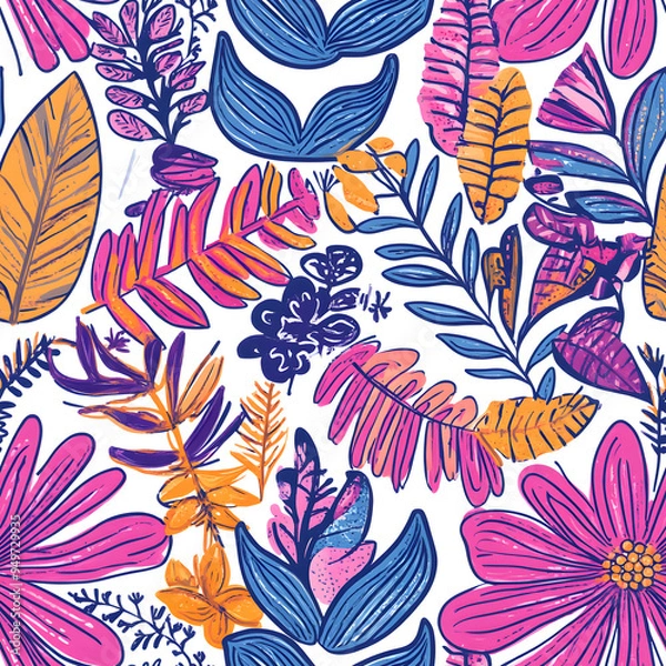 Fototapeta floral and leaf seamless patterns in doodle-style tile designs with graphic format.