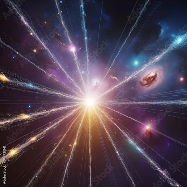 Fototapeta Astral Threads Weaving the Fabric of Space with Cosmic Strings