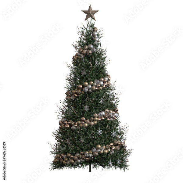Fototapeta Christmas tree with decorations, isolate on a transparent background, 3d illustration, cg render
