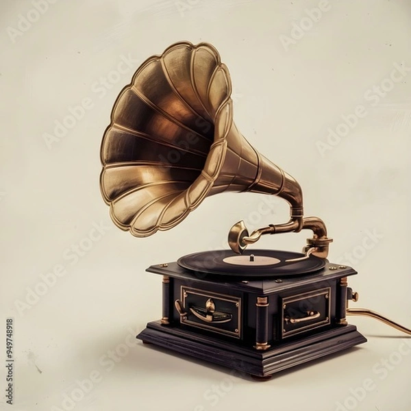 Fototapeta old gramophone isolated on white background
