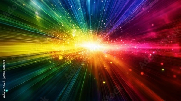 Fototapeta Colorful prismatic light effect abstract background with vibrant rainbow patterns and textures in modern art design, new beautiful stock image illustration AI