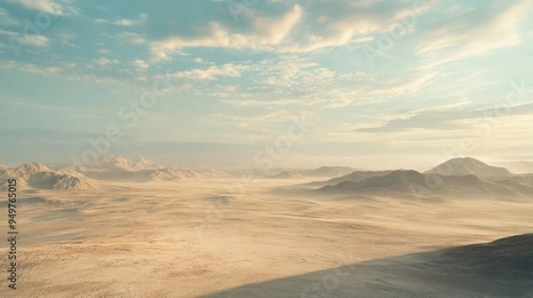 Fototapeta Desert landscape with shifting sands and a distant horizon, creating a visual representation of time and change in an expansive setting.
