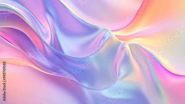 Fototapeta Abstract holographic iridescent background with pastel rainbow colors, fluid waves, and soft light for design or print presentation.