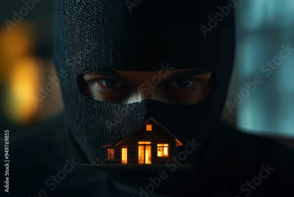Obraz A thief watches a house looking for the right moment to steal.