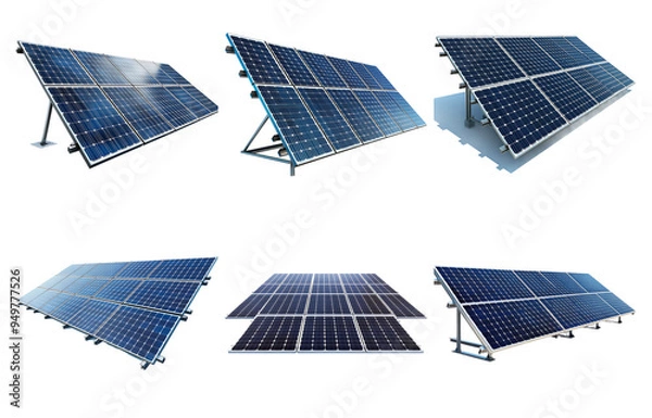 Obraz Array of solar panels in different angles isolated on transparent background