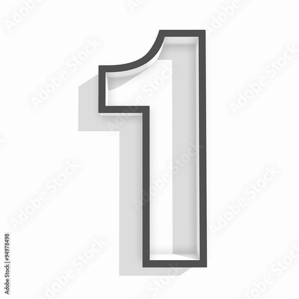 Obraz biały na białym tle numer 1 jeden w białym tle z cienia
