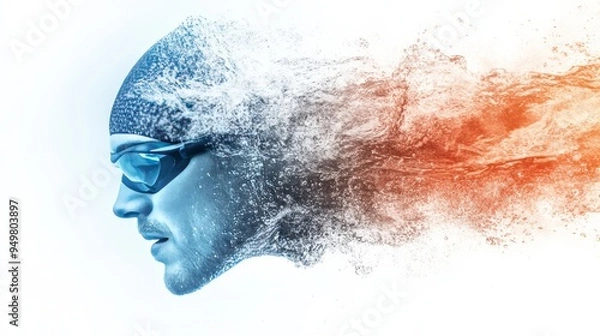 Fototapeta Dynamic athlete silhouette in water, showcasing speed and movement in a dramatic splash effect.