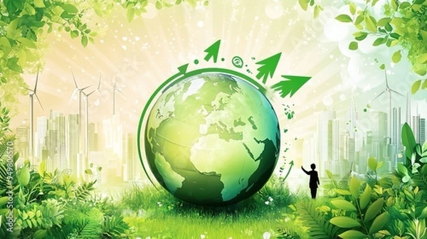 Obraz Sustainable living and environmental life with eco care outline concept, transparent background.illustration