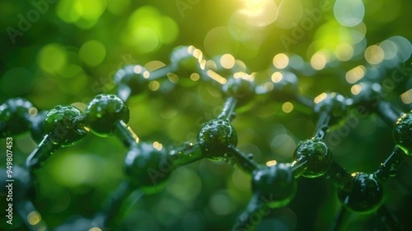 Fototapeta Close-up of a Green Nanotube Structure in Nature with Sunlight.