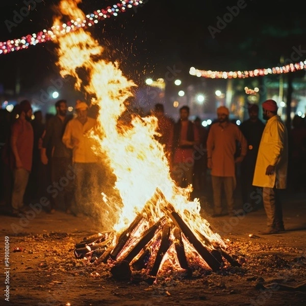 Fototapeta Vibrant Lohri Festival Celebration: Abstract Illustration of Punjab's Cultural Heritage. Joyful Depiction of Music, Dance, and Bonfire Traditions. Minimalist Design with Elegant Textures for Diverse G