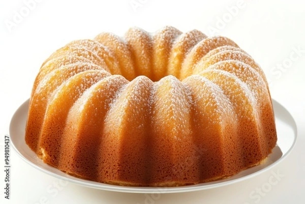 Fototapeta Christmas Rum Bundt Cake, A ring-shaped bundt cake infused with rum and spices, often topped with a sugary glaze and enjoyed during the holiday season. isolated on white background