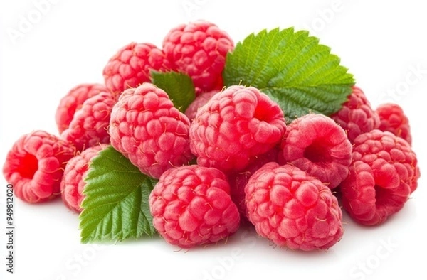 Obraz PNG format of raspberry with a leaf on transparent background. PNG format. Full depth of field image of raspberries.