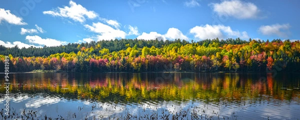 Fototapeta Colorful reflections on the lake in September.