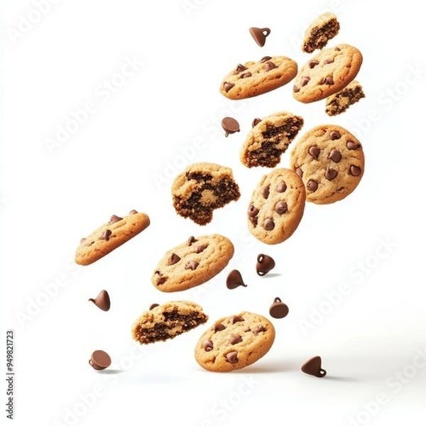 Fototapeta An isolated pile of cake crumbs with chocolate chip cookies isolated on a transparent background, clipping path