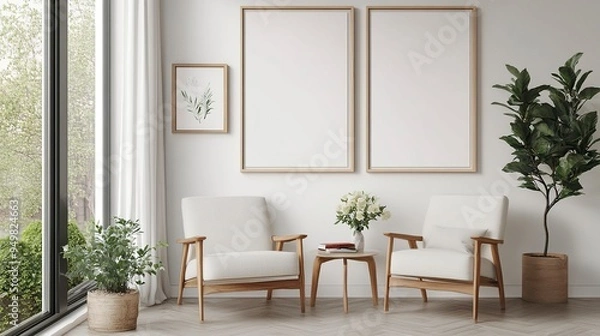 Fototapeta Frame mockup, ISO A paper size. Living room wall poster mockup. Interior mockup with house background. Modern interior design. generative ai