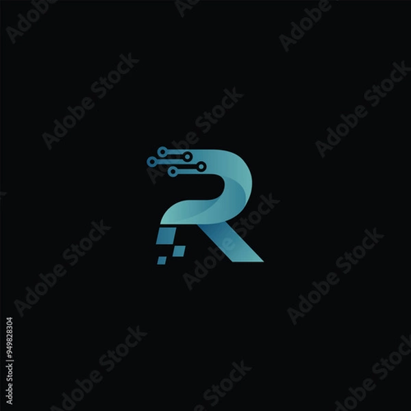 Fototapeta Letter R Technology, Line Dot Connection Logo, R tech logo, R technology vector